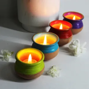 Pot Handi Candle Holder- Set Of 4 with 4 Free HD Soywax Candles