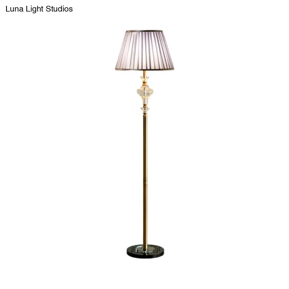 Purple Fabric Pleated Shade Standing Floor Lamp with Clear Crystal Accent