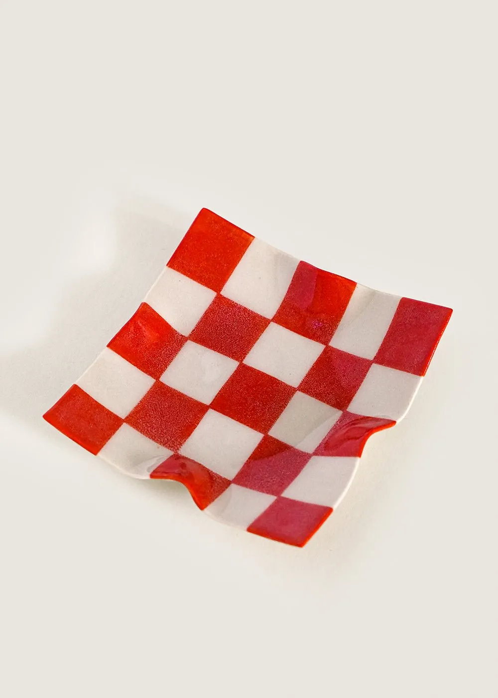 Red XS Checked Handkerchief Dish