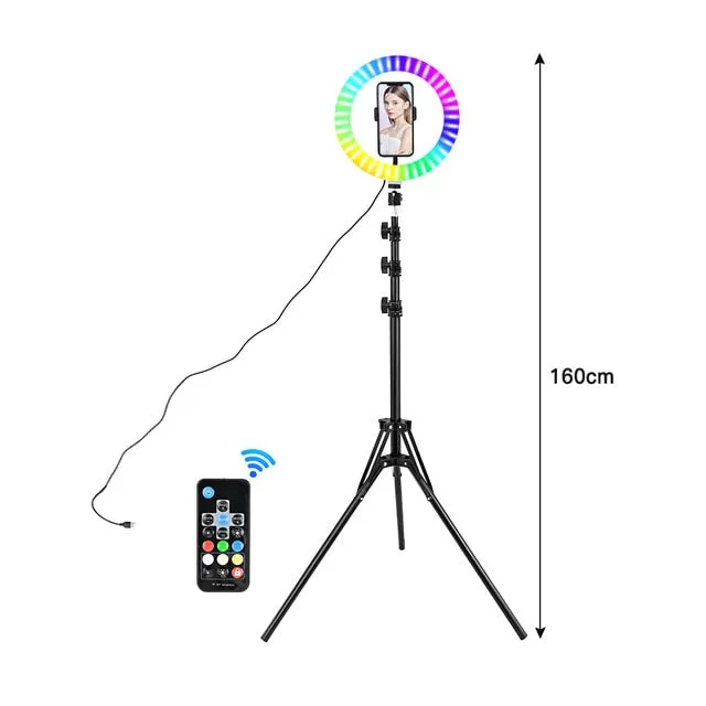 RGB LED Selfie Ring Light with Colorful Photography Lighting (includes. Remote Control)