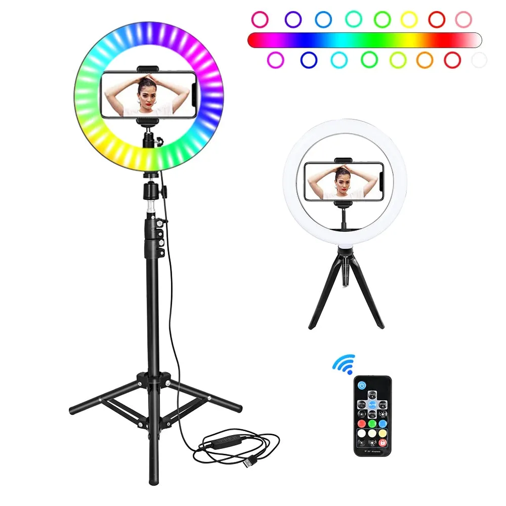 RGB LED Selfie Ring Light with Colorful Photography Lighting (includes. Remote Control)