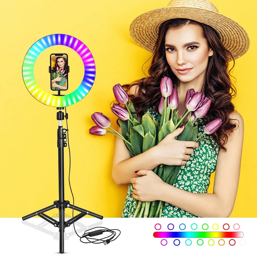 RGB LED Selfie Ring Light with Colorful Photography Lighting (includes. Remote Control)