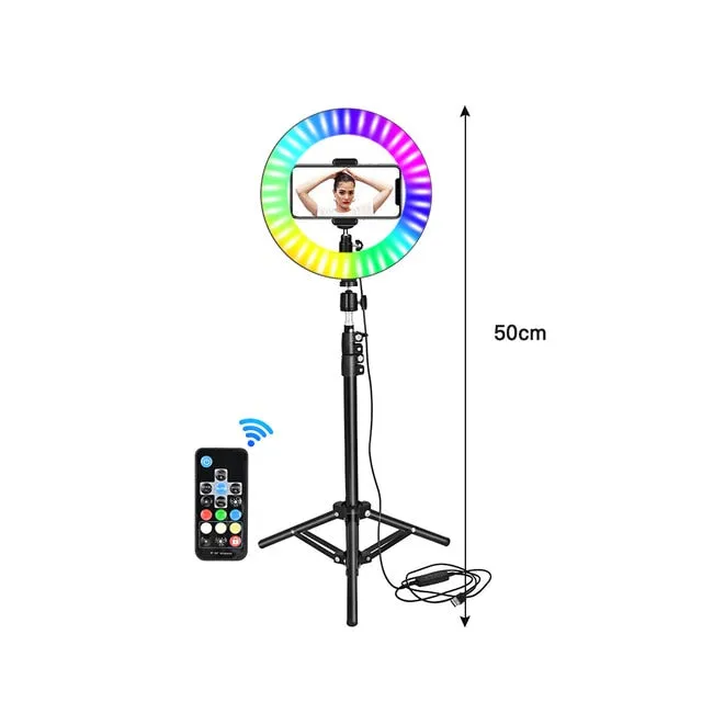 RGB LED Selfie Ring Light with Colorful Photography Lighting (includes. Remote Control)