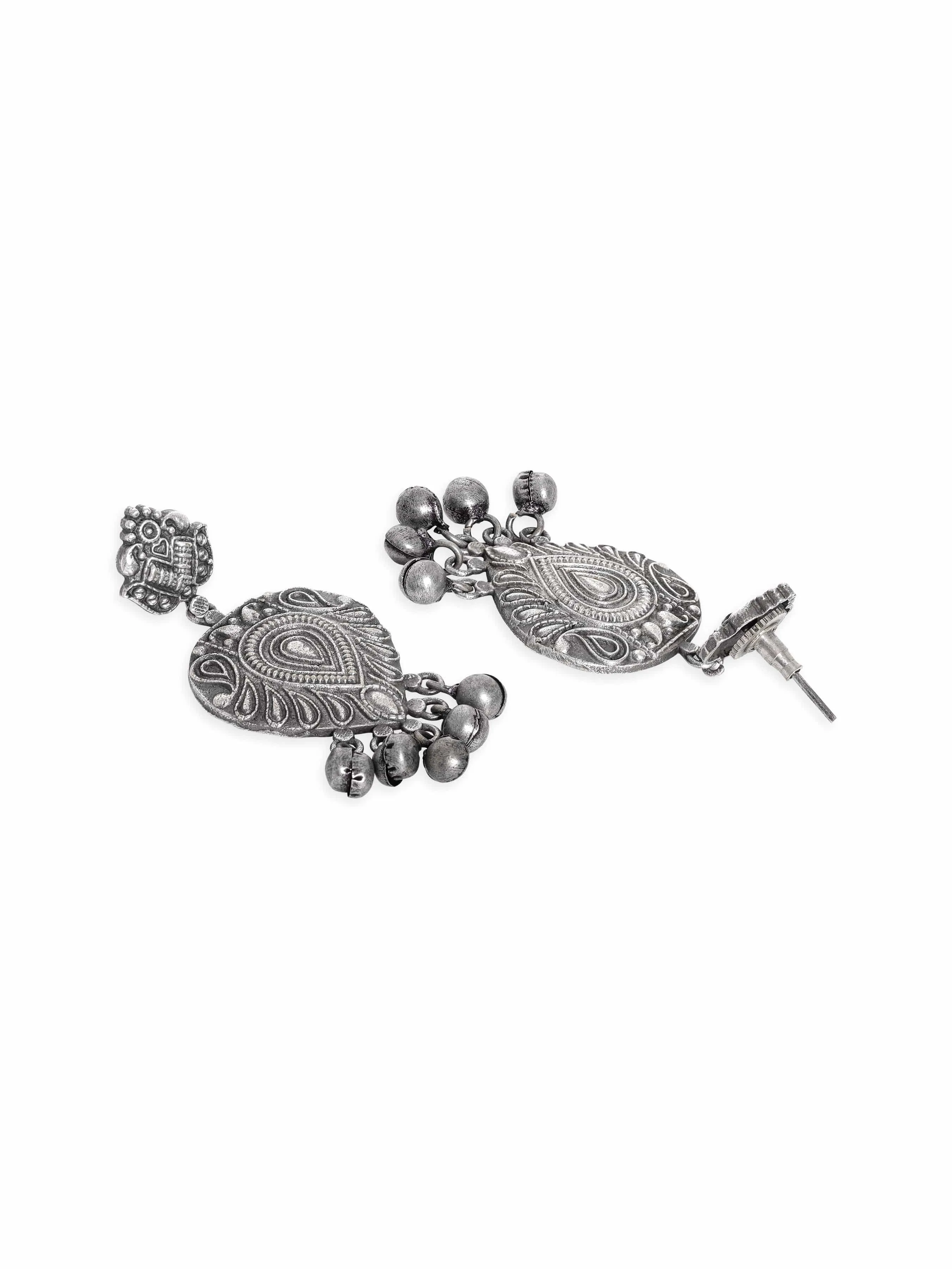 Rubans Glamourous Ghungroo Cascade Oxidized Silver Plating Earrings