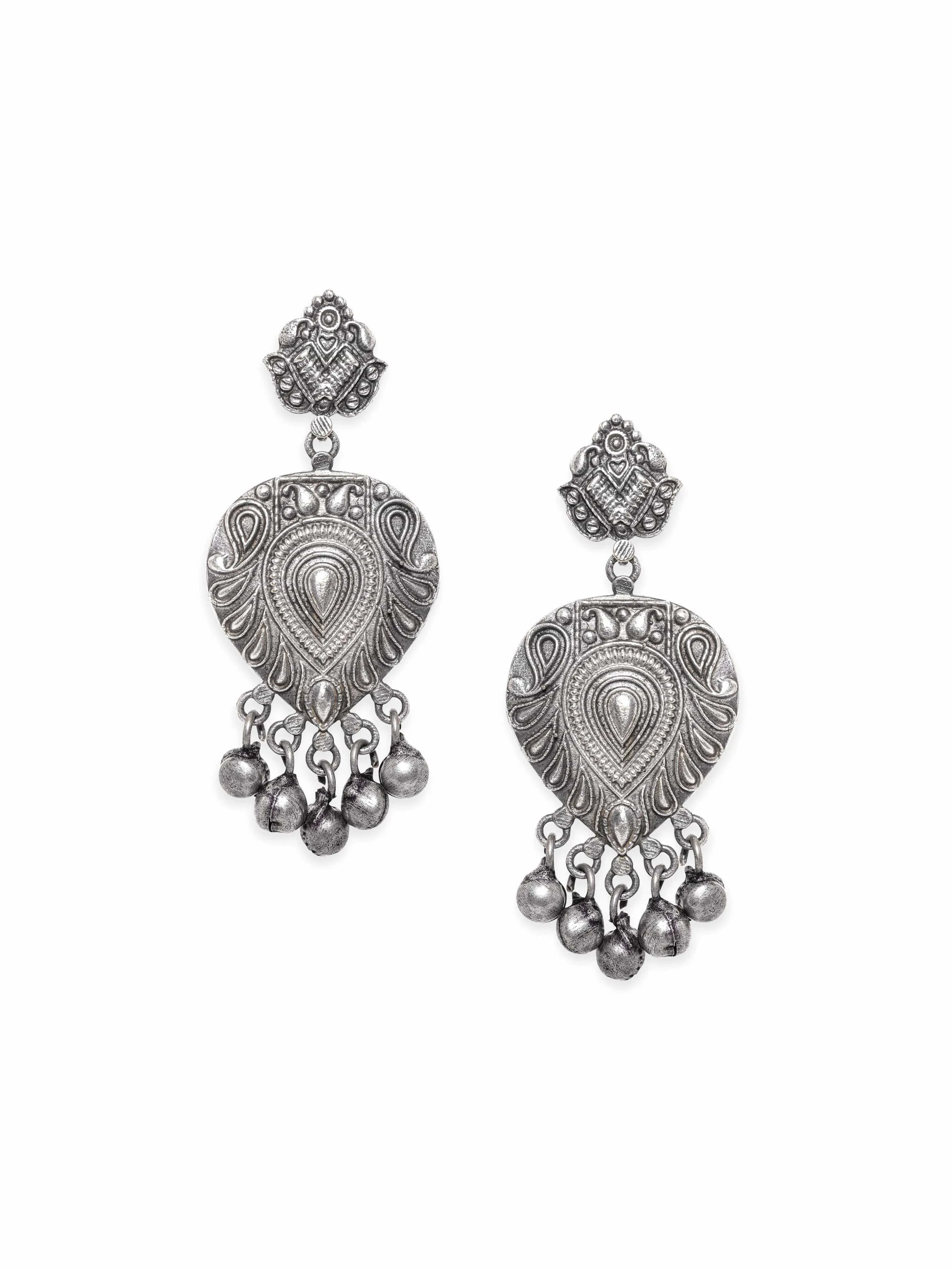 Rubans Glamourous Ghungroo Cascade Oxidized Silver Plating Earrings