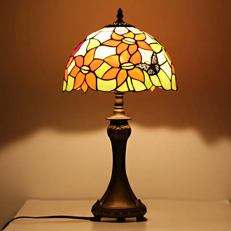 Rustic Tiffany Butterfly Stained Glass Desk Lamp - 1 Light Orange Desk Light for Cafes