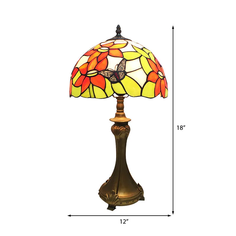 Rustic Tiffany Butterfly Stained Glass Desk Lamp - 1 Light Orange Desk Light for Cafes