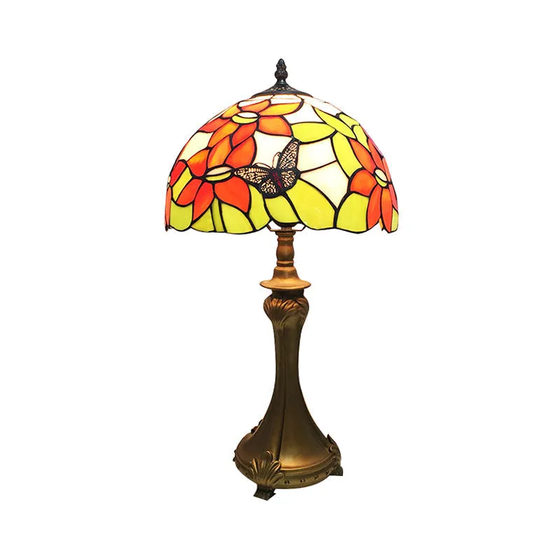 Rustic Tiffany Butterfly Stained Glass Desk Lamp - 1 Light Orange Desk Light for Cafes