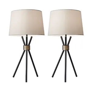 S/2 22" Metal Tripod Table Lamps, Black- Kd