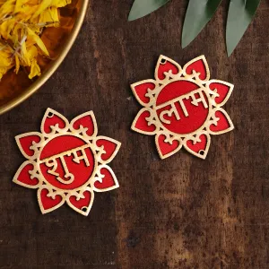 Shubhnajali MDF Floral Shubh Labh Sticker for Wall Decor 1 Pair |Unique Sticker for Main Door Entrance Diwali Mandir Temple Festival Decoration