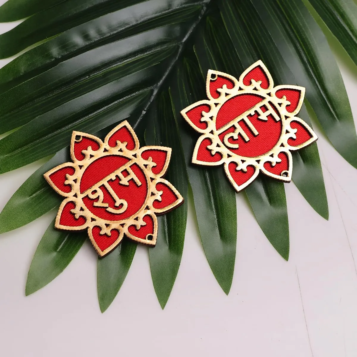 Shubhnajali MDF Floral Shubh Labh Sticker for Wall Decor 1 Pair |Unique Sticker for Main Door Entrance Diwali Mandir Temple Festival Decoration