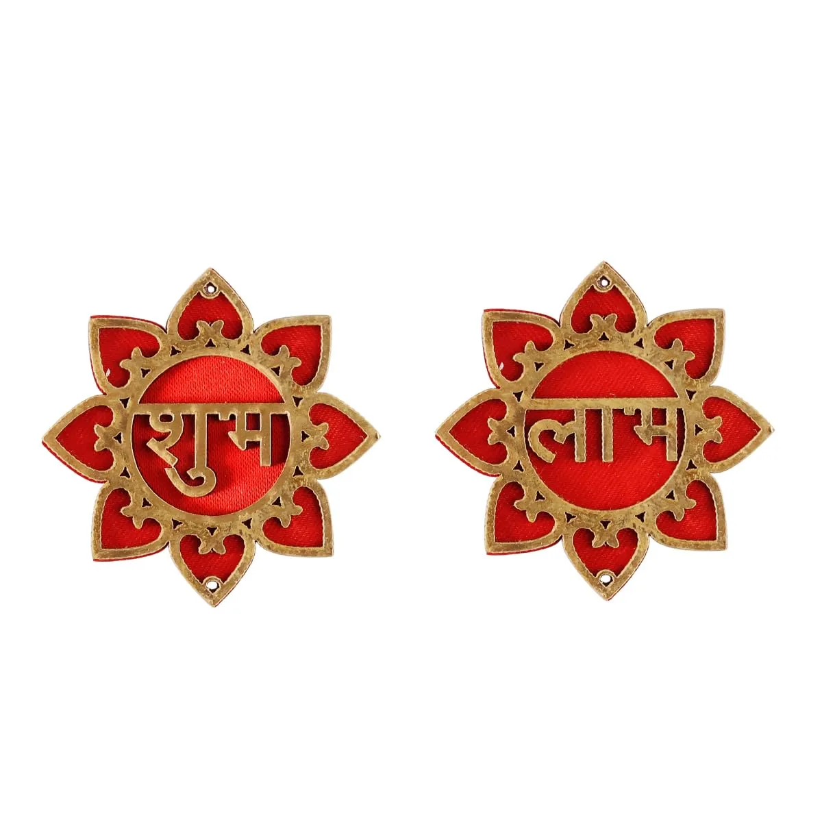 Shubhnajali MDF Floral Shubh Labh Sticker for Wall Decor 1 Pair |Unique Sticker for Main Door Entrance Diwali Mandir Temple Festival Decoration