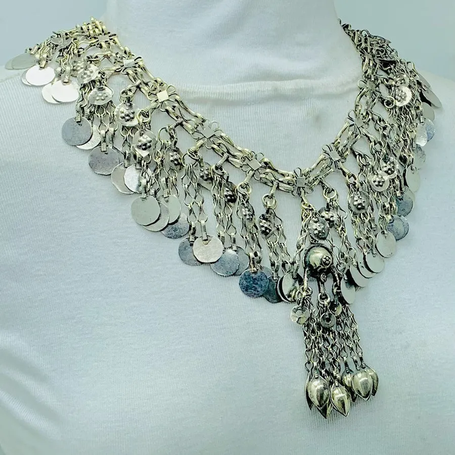 Silver Gypsy Kuchi Necklace With Vintage Coins