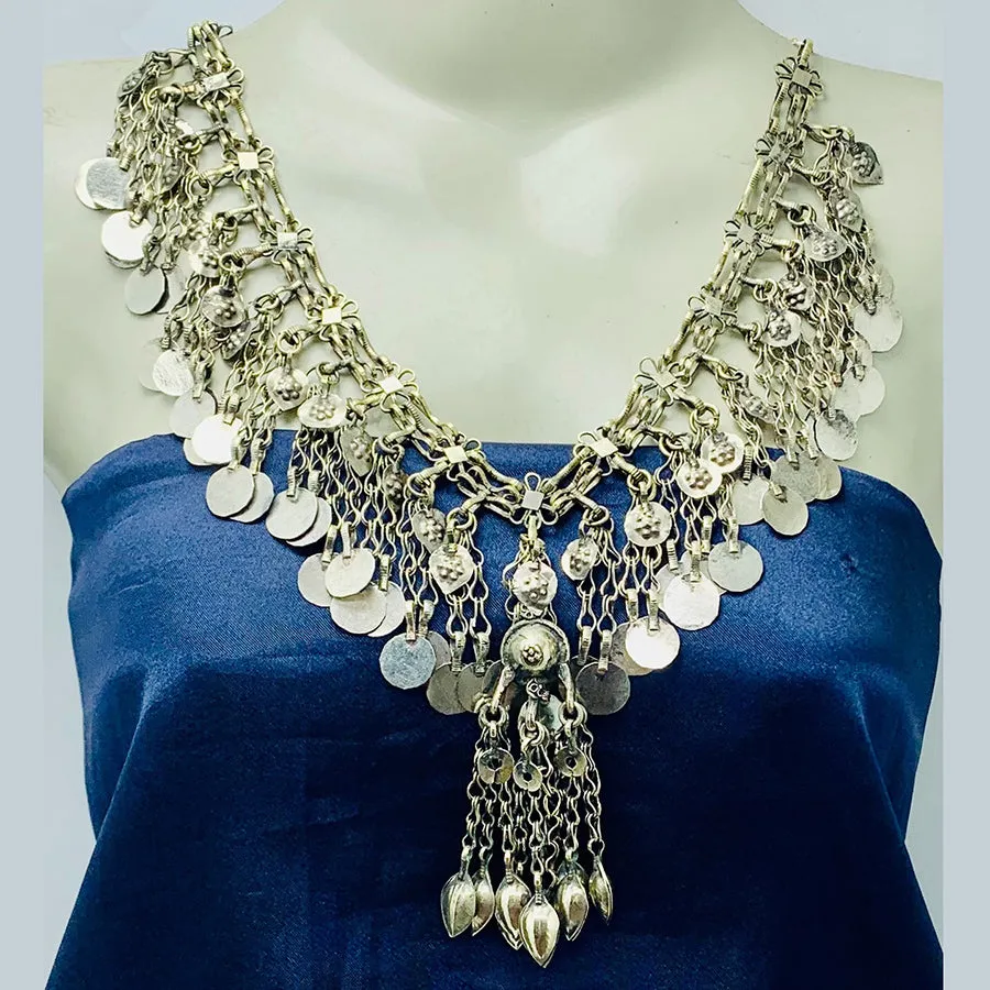 Silver Gypsy Kuchi Necklace With Vintage Coins