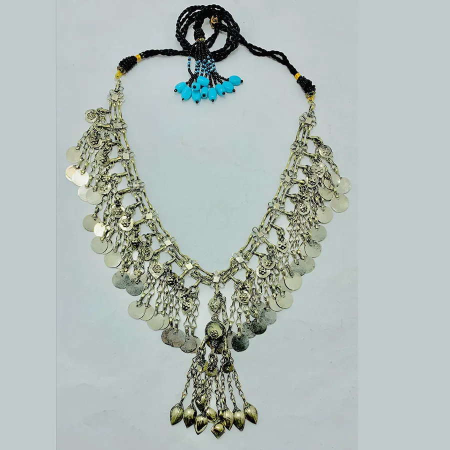 Silver Gypsy Kuchi Necklace With Vintage Coins