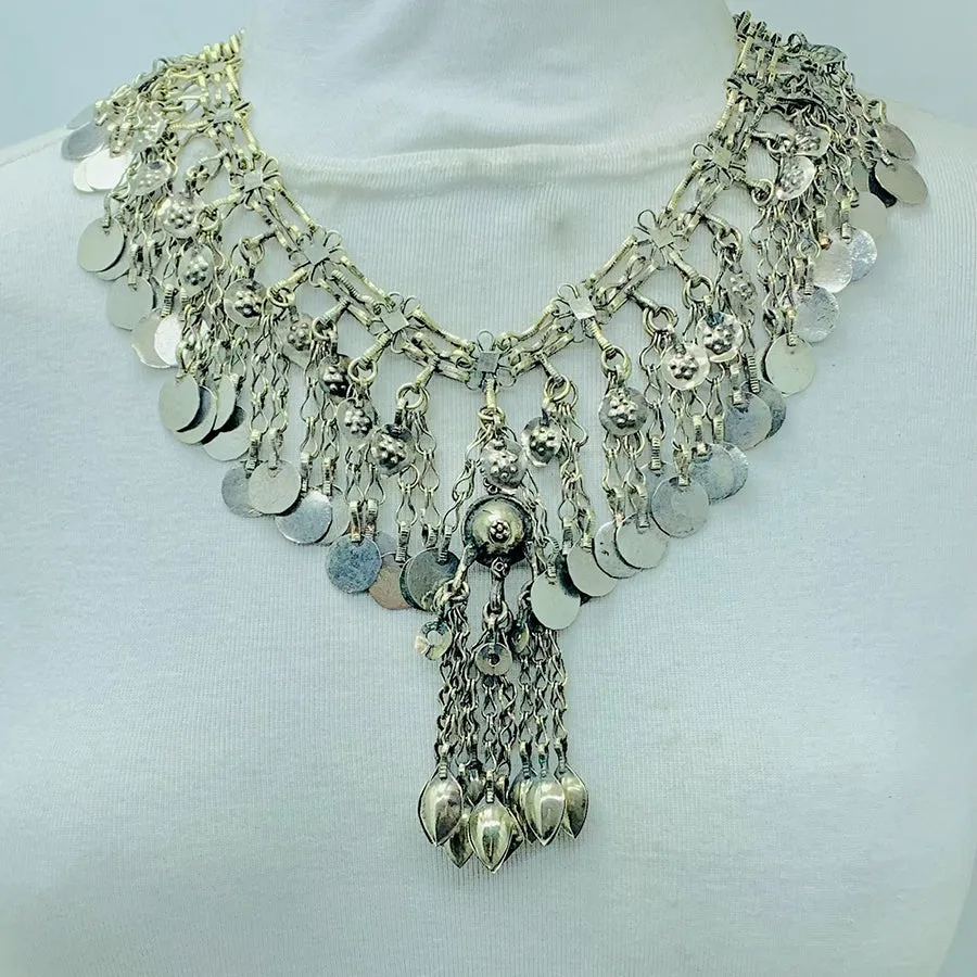 Silver Gypsy Kuchi Necklace With Vintage Coins