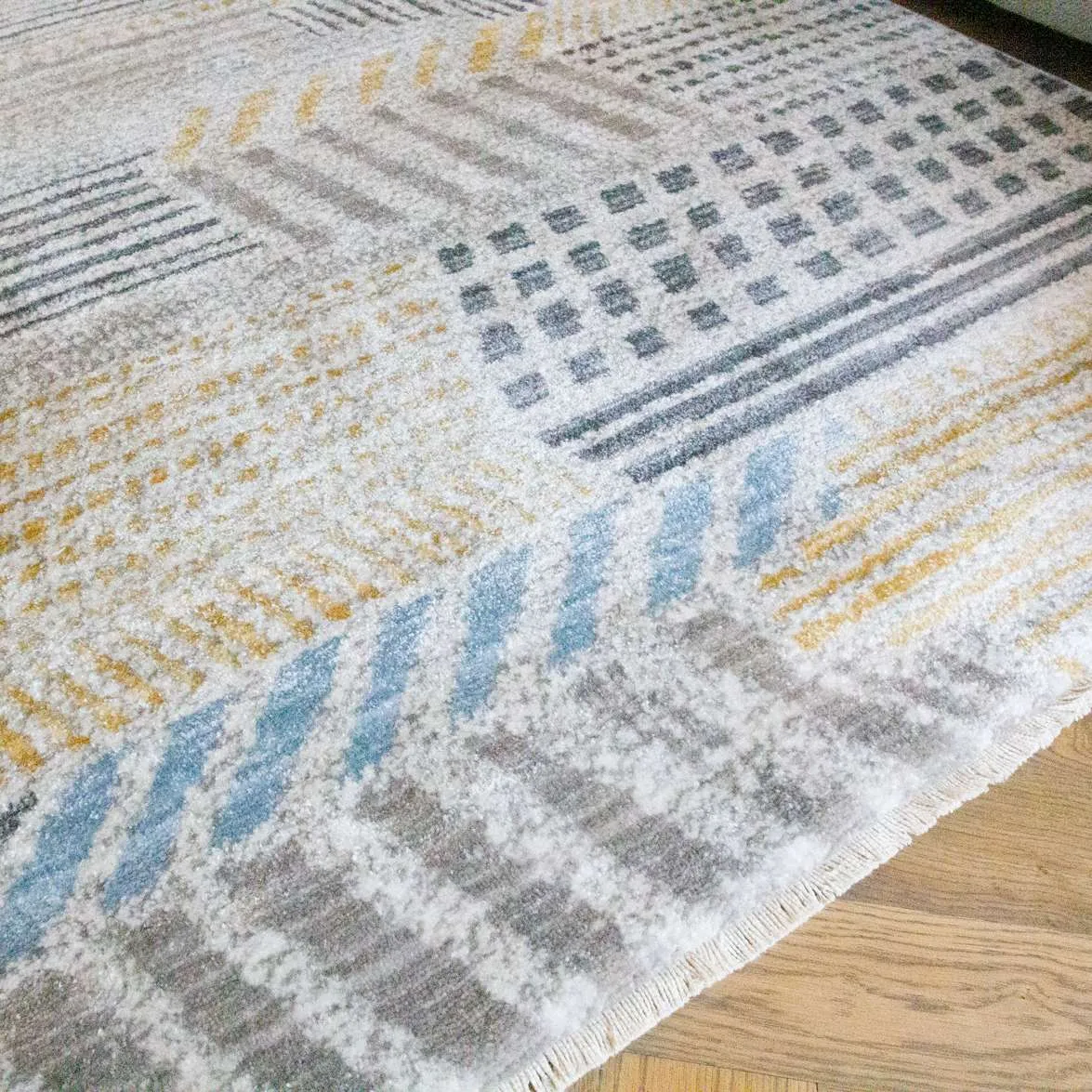 Soft Yellow Tribal Abstract Distressed Hall Runner Rug