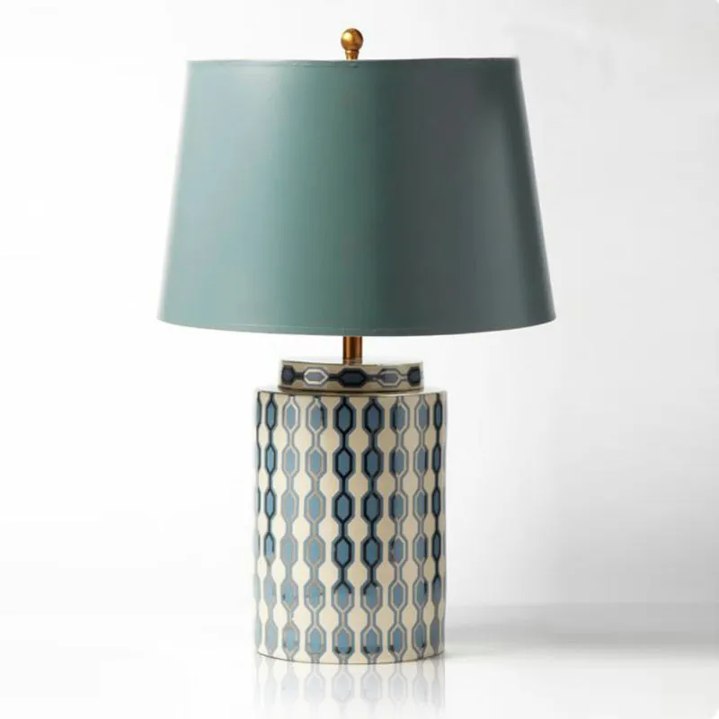 Teal Table Lamp With Gold Trim