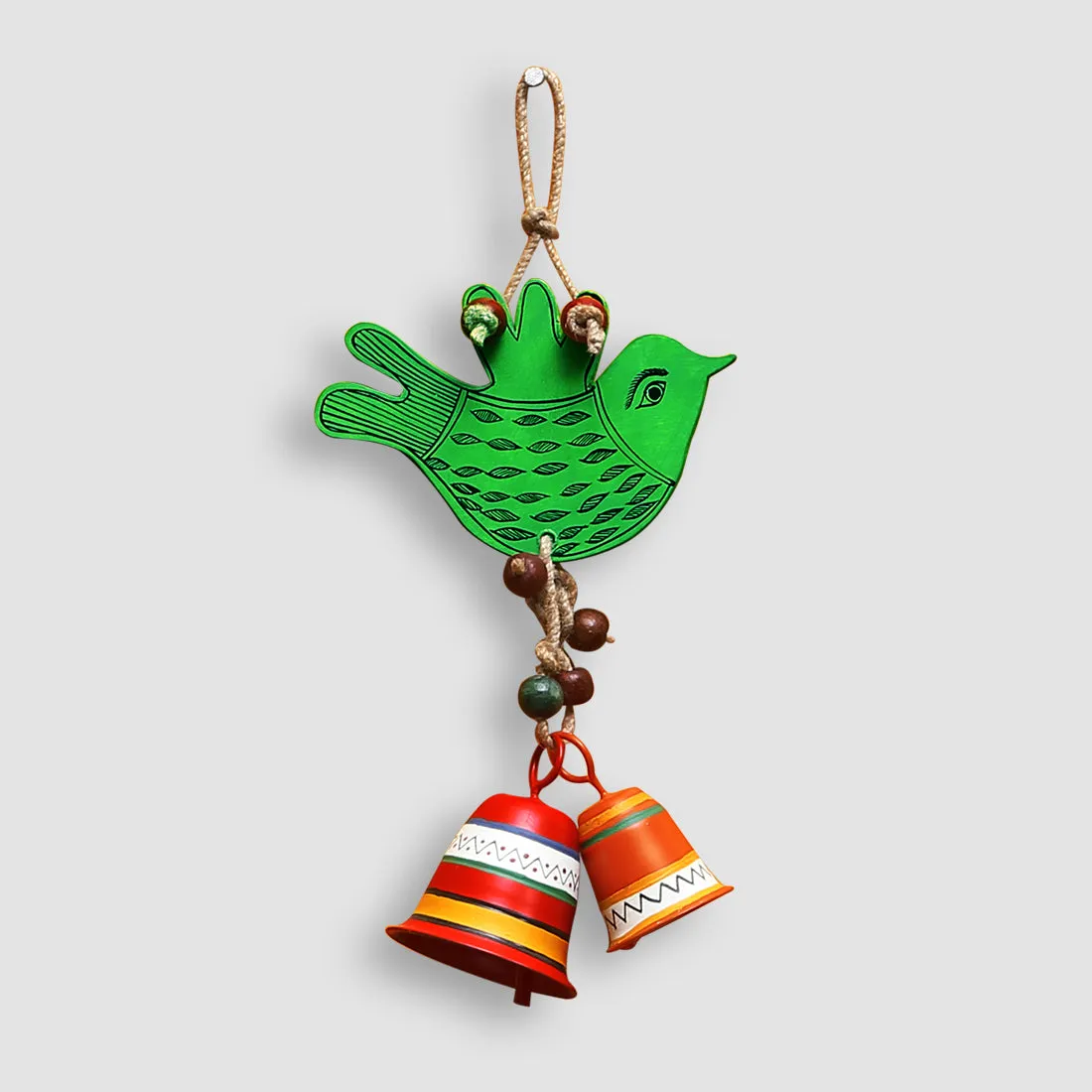 'The Singing Bird' Hand-Painted Decorative Hanging Wind Chime In Wood & Metal