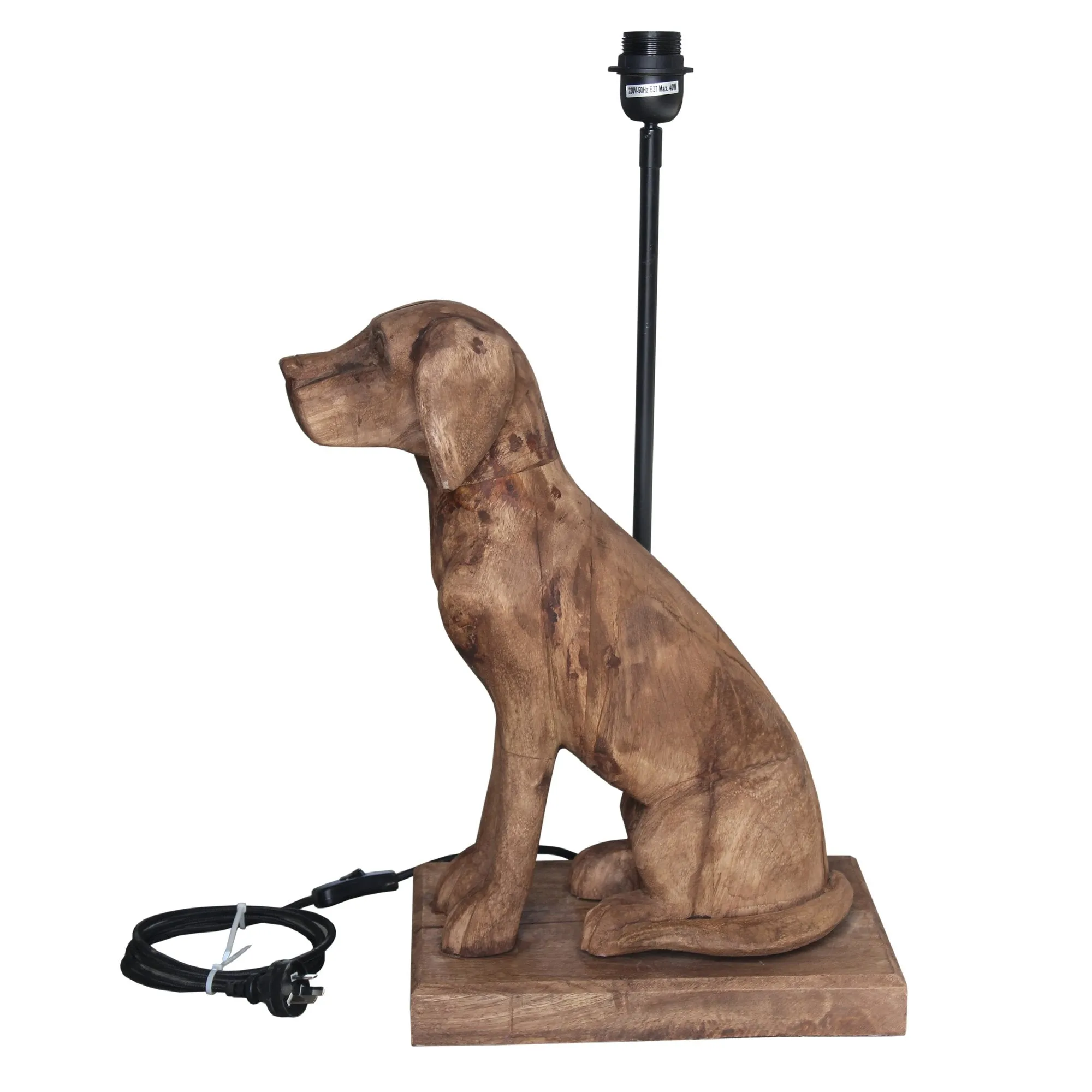 Thelma - Dark Natural - Large Wooden Dog Table Lamp