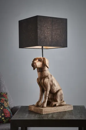 Thelma - Dark Natural - Large Wooden Dog Table Lamp