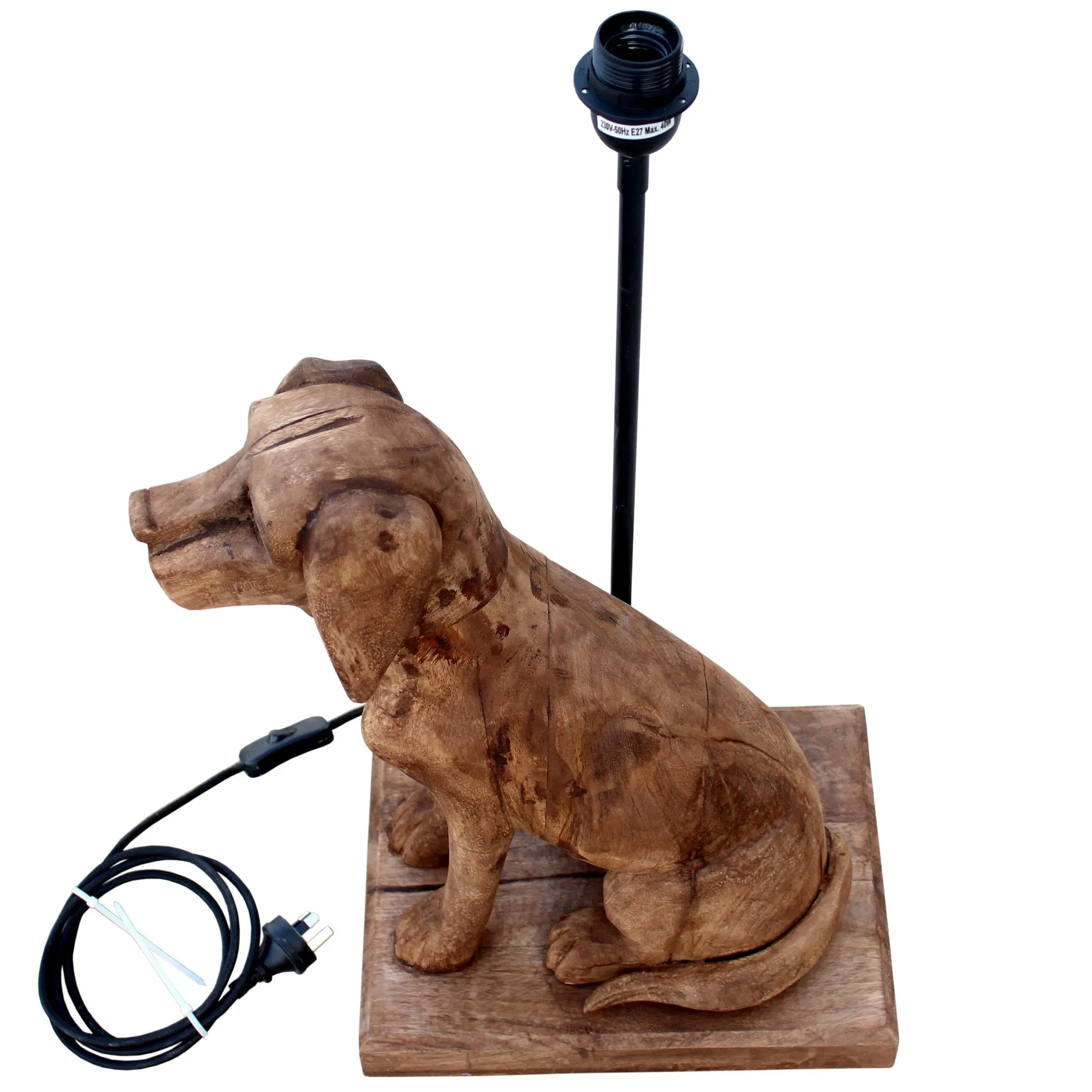 Thelma - Dark Natural - Large Wooden Dog Table Lamp