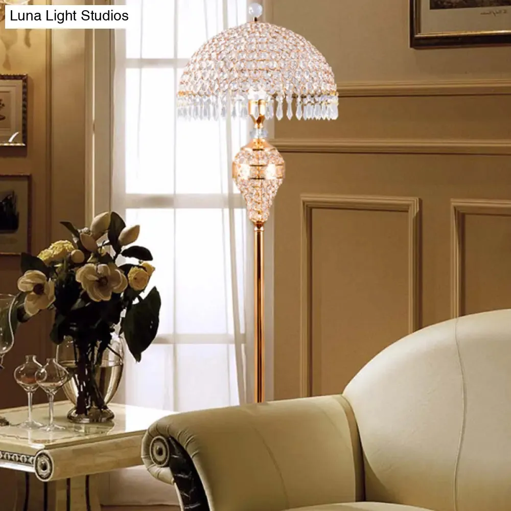 Traditional Crystal Embedded 1-Bulb Gold Standing Floor Lamp - Bowl Study Room Reading Light