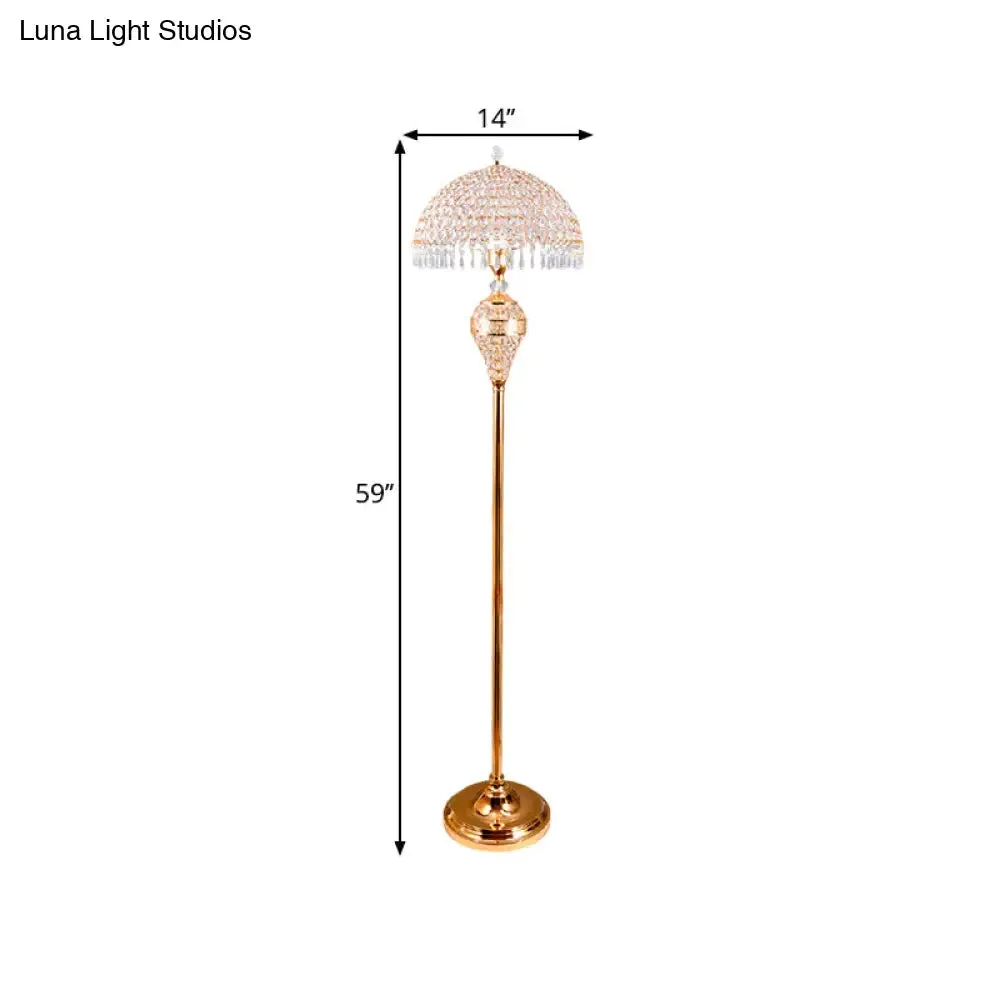 Traditional Crystal Embedded 1-Bulb Gold Standing Floor Lamp - Bowl Study Room Reading Light