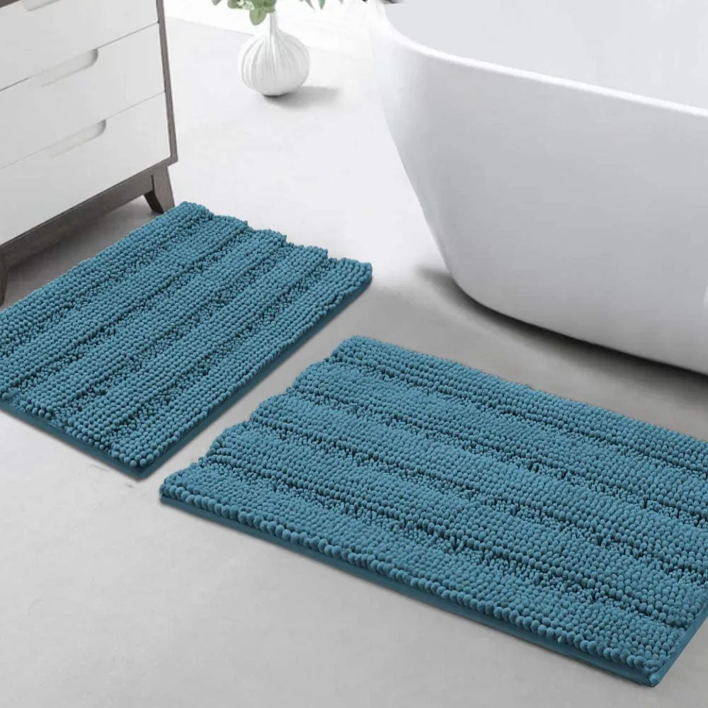 Turquoize Non Slip Shaggy Bathroom Rugs Black Bath Rugs for Bathroom Chenille Bath Rugs for Bathroom Sets 2 Piece Bath Mat Set Super Absorbent Shower Rug for Tub Mats