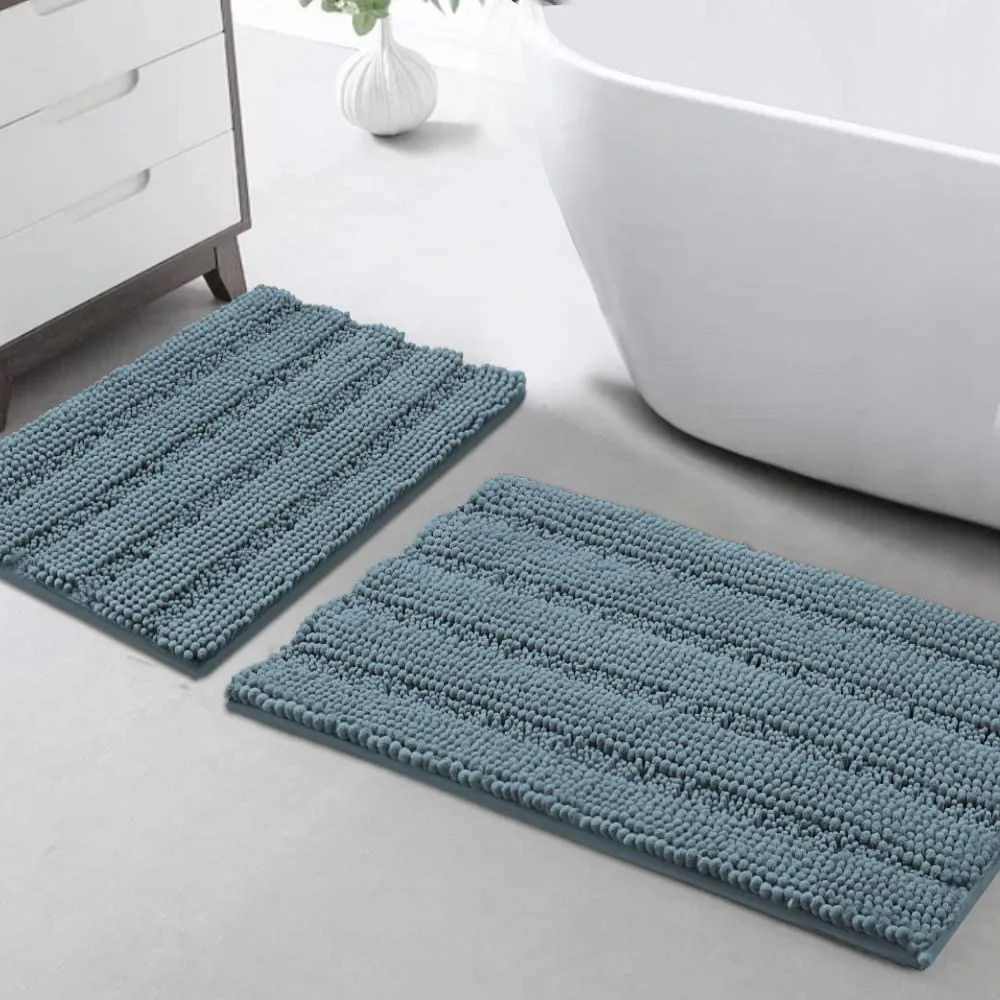 Turquoize Non Slip Shaggy Bathroom Rugs Black Bath Rugs for Bathroom Chenille Bath Rugs for Bathroom Sets 2 Piece Bath Mat Set Super Absorbent Shower Rug for Tub Mats