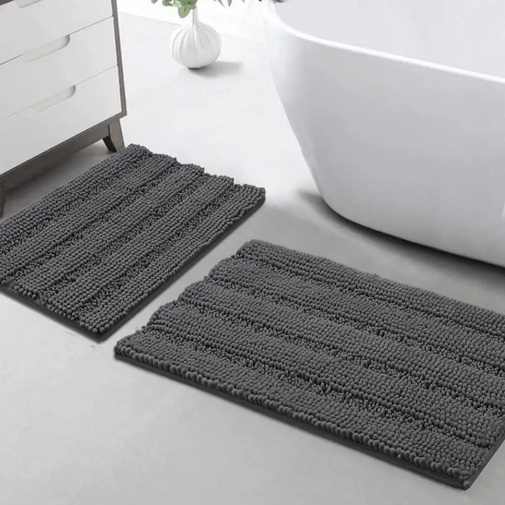 Turquoize Non Slip Shaggy Bathroom Rugs Black Bath Rugs for Bathroom Chenille Bath Rugs for Bathroom Sets 2 Piece Bath Mat Set Super Absorbent Shower Rug for Tub Mats