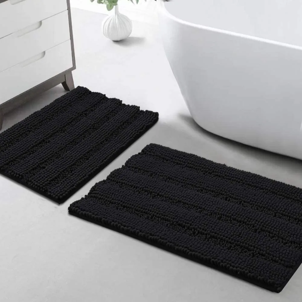 Turquoize Non Slip Shaggy Bathroom Rugs Black Bath Rugs for Bathroom Chenille Bath Rugs for Bathroom Sets 2 Piece Bath Mat Set Super Absorbent Shower Rug for Tub Mats