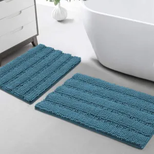 Turquoize Non Slip Shaggy Bathroom Rugs Black Bath Rugs for Bathroom Chenille Bath Rugs for Bathroom Sets 2 Piece Bath Mat Set Super Absorbent Shower Rug for Tub Mats