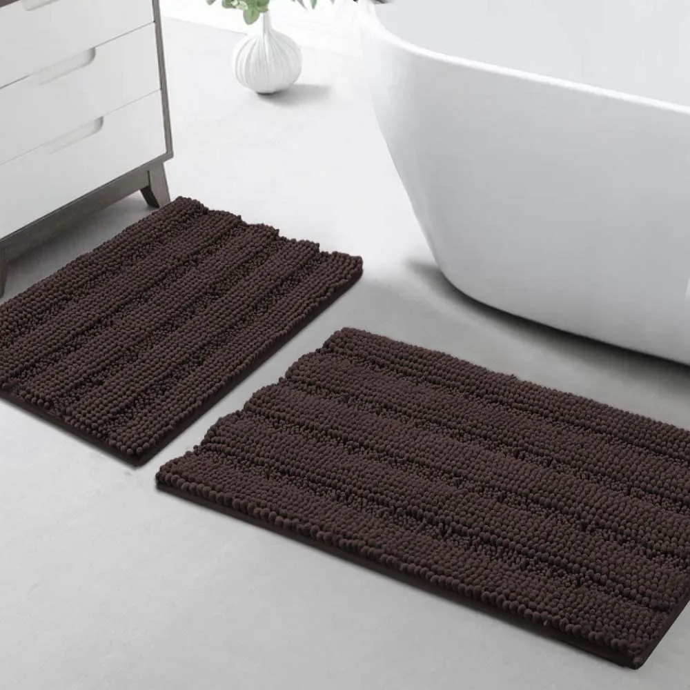 Turquoize Non Slip Shaggy Bathroom Rugs Black Bath Rugs for Bathroom Chenille Bath Rugs for Bathroom Sets 2 Piece Bath Mat Set Super Absorbent Shower Rug for Tub Mats