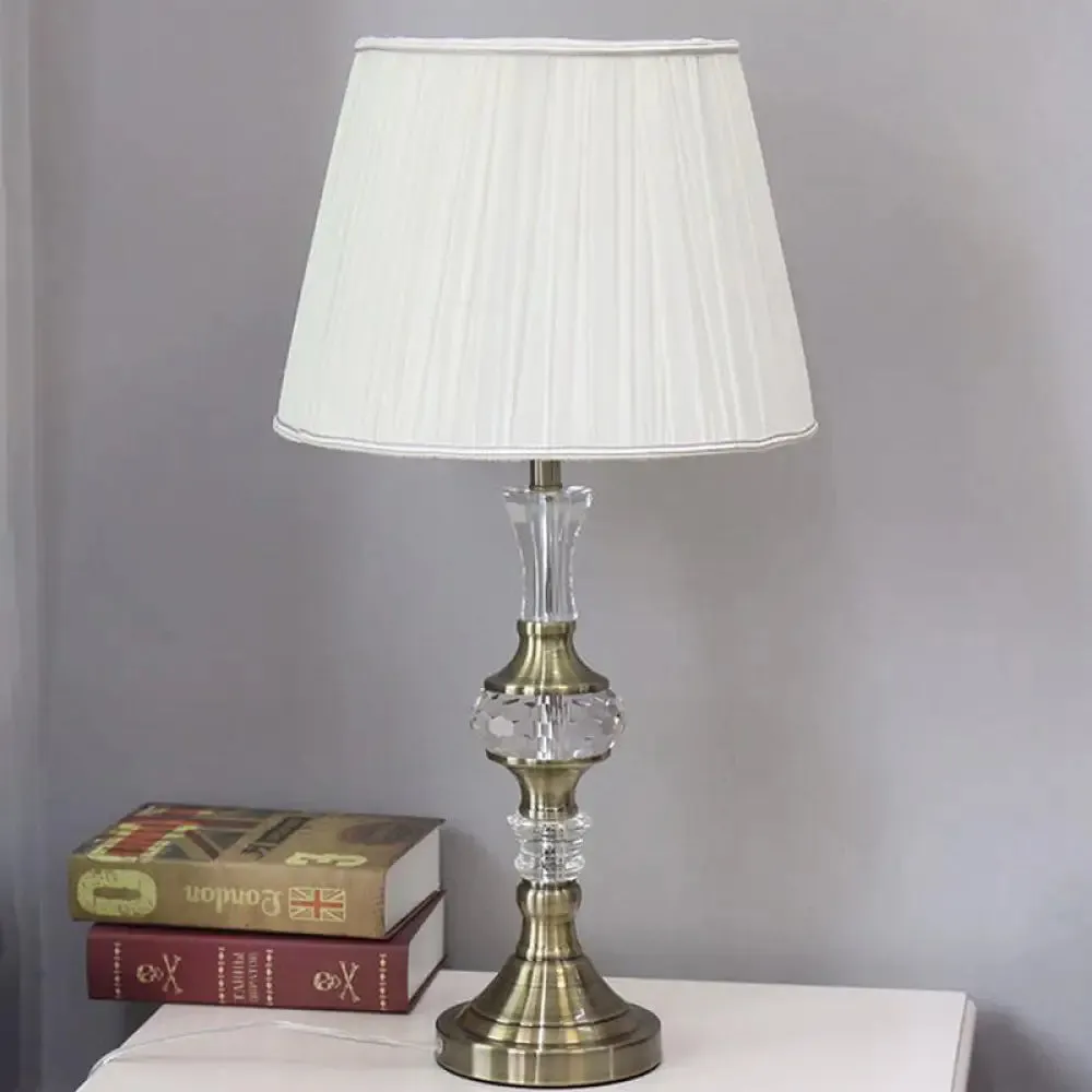 White Fabric Table Lamp with Crystal Deco for Dining Room: Single Bulb Night Light