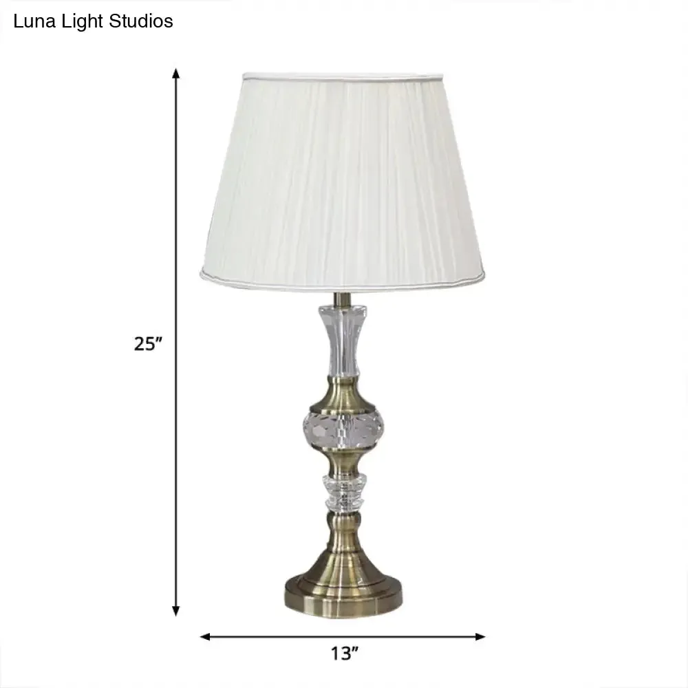 White Fabric Table Lamp with Crystal Deco for Dining Room: Single Bulb Night Light