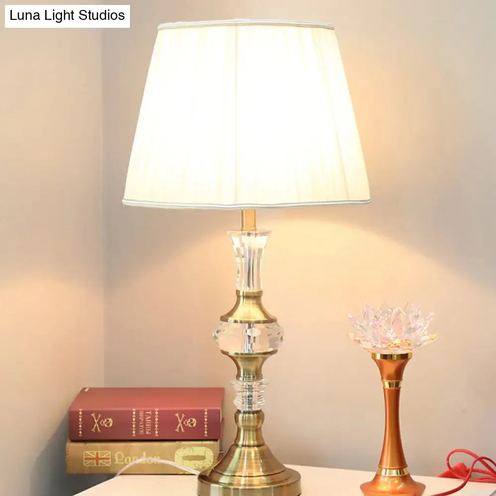 White Fabric Table Lamp with Crystal Deco for Dining Room: Single Bulb Night Light